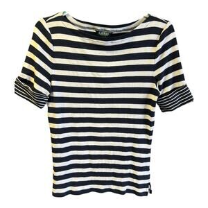 Ralph Lauren Women’s Top Size Large Black White Striped 100% Cotton Shirt Preppy